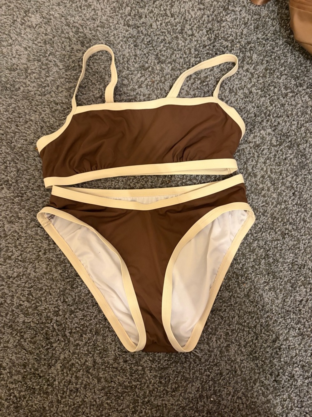 Amazon Brown Bikini with Cream Trim Two-Piece Swim Set